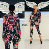 Zincir Desen Crystal Taşlı Ceketli Takım - SİYAH - 1