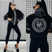 Full Taşlı Petek Desen Crystal Taşlı Kaban - SİYAH GÜMÜŞ - 1