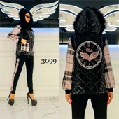 Sırt Kanat Detay Kürklü Yelekli Crystal Taşlı Üçlü Takım - PUDRA - 1