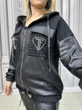 Tf Deri Crystal Taşlı Eşofman Takımı - SİYAH GÜMÜŞ thumbnail 5