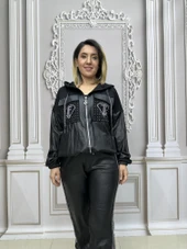 Tf Deri Crystal Taşlı Eşofman Takımı - SİYAH GÜMÜŞ thumbnail 1