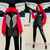 Melek Kanat Derili Crystal Taşlı Eşofman Takımı - PEMBE - 1