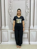 Çerçeveli Yaprak Tshirt - SİYAH - 1