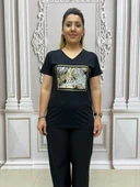 Çerçeveli Yaprak Tshirt - SİYAH - 2