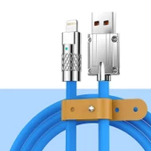 Valkyrie 120W-M 6A Ios Apple Lightning Sıvı Silikon Data Hızlı Şarj Kablosu - Bakır Döşeme - Katlanmaz Kırılmaz Dayanıklı Kablo Mavi - 1