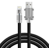 Valkyrie 120W-S 6A Ios Apple Lightning Sıvı Silikon Data Hızlı Şarj Kablosu - Bakır Döşeme - Katlanmaz Kırılmaz Dayanıklı Kablo Siyah - 2