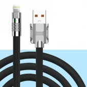 Valkyrie 120W-S 6A Ios Apple Lightning Sıvı Silikon Data Hızlı Şarj Kablosu - Bakır Döşeme - Katlanmaz Kırılmaz Dayanıklı Kablo Siyah - 5