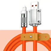 Valkyrie 120W-A 6A Ios Apple Lightning Sıvı Silikon Data Hızlı Şarj Kablosu - Bakır Döşeme - Katlanmaz Kırılmaz Dayanıklı Kablo Turuncu - 1