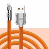 Valkyrie 120W-A 6A Ios Apple Lightning Sıvı Silikon Data Hızlı Şarj Kablosu - Bakır Döşeme - Katlanmaz Kırılmaz Dayanıklı Kablo Turuncu - 2