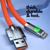 Valkyrie 120W-A 6A Ios Apple Lightning Sıvı Silikon Data Hızlı Şarj Kablosu - Bakır Döşeme - Katlanmaz Kırılmaz Dayanıklı Kablo Turuncu - 7