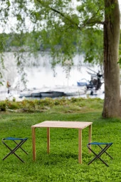 Exent 2 Adet Tabure ve 60 x 60 cm Katlanır Ahşap Kamp Masası seti-Piknik bahçe balkon seti - 1