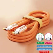Valkyrie 6A TTA-1 Type-C to Apple Ios Lightning Sıvı Silikon Data Hızlı Şarj Kablosu - Bakır Döşeme  - 1.5 Metre - Katlanmaz Kırılmaz Turuncu - 1
