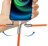 Valkyrie 120W-180 6A Ios Apple Lightning Sıvı Silikon Data Hızlı Şarj Kablosu - 180 Derece Oynar Başlık - Katlanmaz Kırılmaz Dayanıklı Kablo - 4
