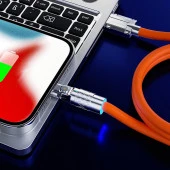 Valkyrie 120W-180 6A Ios Apple Lightning Sıvı Silikon Data Hızlı Şarj Kablosu - 180 Derece Oynar Başlık - Katlanmaz Kırılmaz Dayanıklı Kablo - 7
