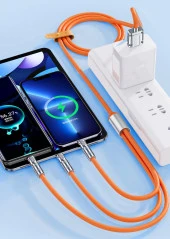 Valkyrie 120W-E 6A 3in1  Apple Type-C Android 180 Derece Sıvı Silikon Data Hızlı Şarj Kablosu - Bakır Döşeme - Katlanmaz Kırılmaz - Oynar Başlıklı A-1 - 4