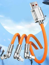 Valkyrie 120W-E 6A 3in1  Apple Type-C Android 180 Derece Sıvı Silikon Data Hızlı Şarj Kablosu - Bakır Döşeme - Katlanmaz Kırılmaz - Oynar Başlıklı A-1 - 5