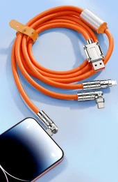 Valkyrie 120W-E 6A 3in1  Apple Type-C Android 180 Derece Sıvı Silikon Data Hızlı Şarj Kablosu - Bakır Döşeme - Katlanmaz Kırılmaz - Oynar Başlıklı A-1 - 7