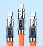 Valkyrie 120W-E 6A 3in1  Apple Type-C Android 180 Derece Sıvı Silikon Data Hızlı Şarj Kablosu - Bakır Döşeme - Katlanmaz Kırılmaz - Oynar Başlıklı A-1 - 8