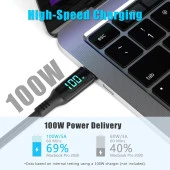 Valkyrie 100W-M 5A Type-c To Type-c  Hızlı Data şarj Kablosu Dijital Ekran 120cm - 3