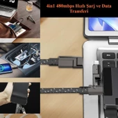 Valkyrie 100W-M 4in1 Güçlü ve Sağlam Data ve Şarj Kablosu - Ios Apple Type-C USB - 5