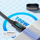 Valkyrie 100W-K 5A Type-c To Type-c  Hızlı Data şarj Kablosu Dijital Ekran 100cm - 3