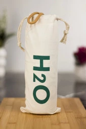 H2o Borosilikat Cam Matara Bambu Vakum Kapaklı Su Şişesi Suluk Kumaş Kılıf Hediyeli 600 ML - 3