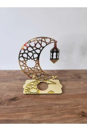 Ramazan Süsü Çift Yön Aynalı Gold/Siyah Işıklı Dekoratif Yansıtmalı Mumluk Fener Selçuklu Desen - 5