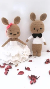 Gelin ve Damat Tavşanlar Amigurumi Organik Oyuncak - 1