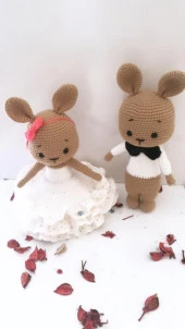 Gelin ve Damat Tavşanlar Amigurumi Organik Oyuncak - 2