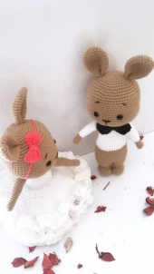 Gelin ve Damat Tavşanlar Amigurumi Organik Oyuncak - 4