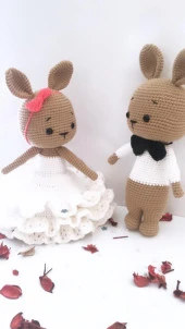 Gelin ve Damat Tavşanlar Amigurumi Organik Oyuncak - 5