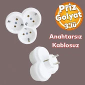 Golyat Papatya Yonca 3lü Grup Priz Fiş Priz Topraklı Çoklu Çoğaltıcı Kablosuz Üçgen thumbnail 1