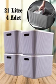 4 Adet 21 Lt Çok Amaçlı Gri Saklama Kutusu - Düzenleyici - Kapaklı Çamaşır Sepeti Bot Kutusu thumbnail 1