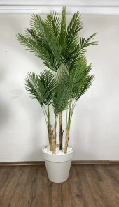 BİÇİÇEK   YAPAY AREKA-BÜYÜK BOY PALMİYE AĞACI 4 BAMBU GÖVDELİ VE MONSTERA-DEVETABANI AĞACI  YALI SAKSIDA thumbnail 3
