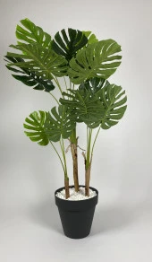 BİÇİÇEK   YAPAY AREKA-BÜYÜK BOY PALMİYE AĞACI 4 BAMBU GÖVDELİ VE MONSTERA-DEVETABANI AĞACI  YALI SAKSIDA thumbnail 6