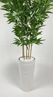BİÇİÇEK   YAPAY BAMBU AĞACI 185CM BÜYÜK YAPRAKLI 5 BAMBULU BEYAZ RENK KUMSAL SAKSIDA YAPAY AĞAÇ thumbnail 1