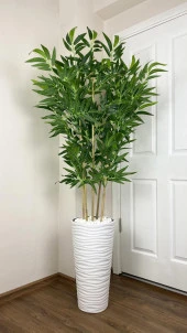 BİÇİÇEK   YAPAY BAMBU AĞACI 185CM BÜYÜK YAPRAKLI 5 BAMBULU BEYAZ RENK KUMSAL SAKSIDA YAPAY AĞAÇ thumbnail 2