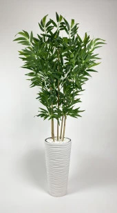 BİÇİÇEK   YAPAY BAMBU AĞACI 185CM BÜYÜK YAPRAKLI 5 BAMBULU BEYAZ RENK KUMSAL SAKSIDA YAPAY AĞAÇ thumbnail 3