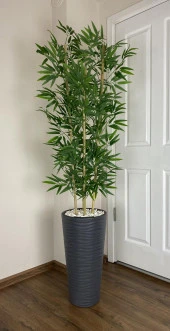 BİÇİÇEK   YAPAY BAMBU AĞACI  180CM YOĞUN YAPRAKLI ANTRASİT RENK KUMSAL SAKSIDA thumbnail 2