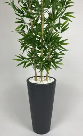 BİÇİÇEK   YAPAY BAMBU AĞACI  180CM YOĞUN YAPRAKLI ANTRASİT RENK KUMSAL SAKSIDA thumbnail 3