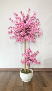 BİÇİÇEK   Yapay Ağaç Doğal Bambu Gövdeli Japon Ağacı Pembe Bahar Dalı Ağacı 125cm thumbnail 1