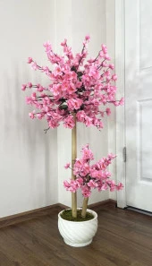 BİÇİÇEK   Yapay Ağaç Doğal Bambu Gövdeli Japon Ağacı Pembe Bahar Dalı Ağacı 125cm thumbnail 2
