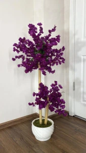 BİÇİÇEK   Yapay Ağaç Doğal Bambu Gövdeli Japon Ağacı Mor Bahar Dalı Ağacı 125cm - 1