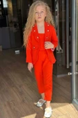 Kız Çocuk Gümüş Düğme Detaylı Blazer Ceket ve Turuncu Alt Üst Takım thumbnail 1