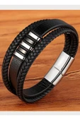 Erkek Bileklik Hakiki Deri - Siyah Hasır Örme Deri Bileklik - 1