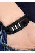 Erkek Bileklik Hakiki Deri - Siyah Hasır Örme Deri Bileklik - 4