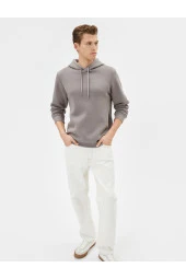 Basic Kapşonlu Sweatshirt Uzun Kollu Ribanalı thumbnail 1