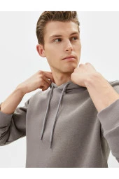 Basic Kapşonlu Sweatshirt Uzun Kollu Ribanalı thumbnail 2