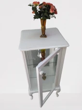 Gümüşlük vitrin 18491 ST KARE Model 98 cm Parlak Beyaz Boya Kayın Aslan Ayk 2Raf thumbnail 3