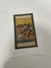 Ormanda Avcılık Adlı El Yapımı Minyatür Resim 21x12 cm thumbnail 2